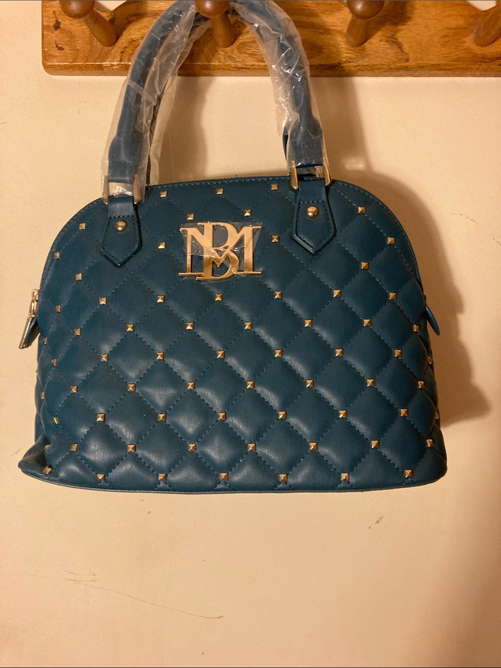 Badgley Mischka Teal  Dome Satchel with Gold Studs  11X9”